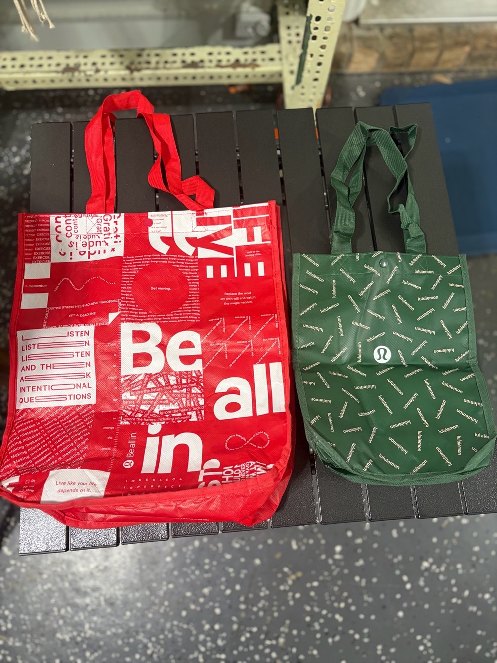 Lululemon Green Logo Tote  and Lululemon Red Graphic Reusable Bag